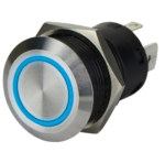 Switch Push Round SS on-off LED Ring Blue 12V/20A